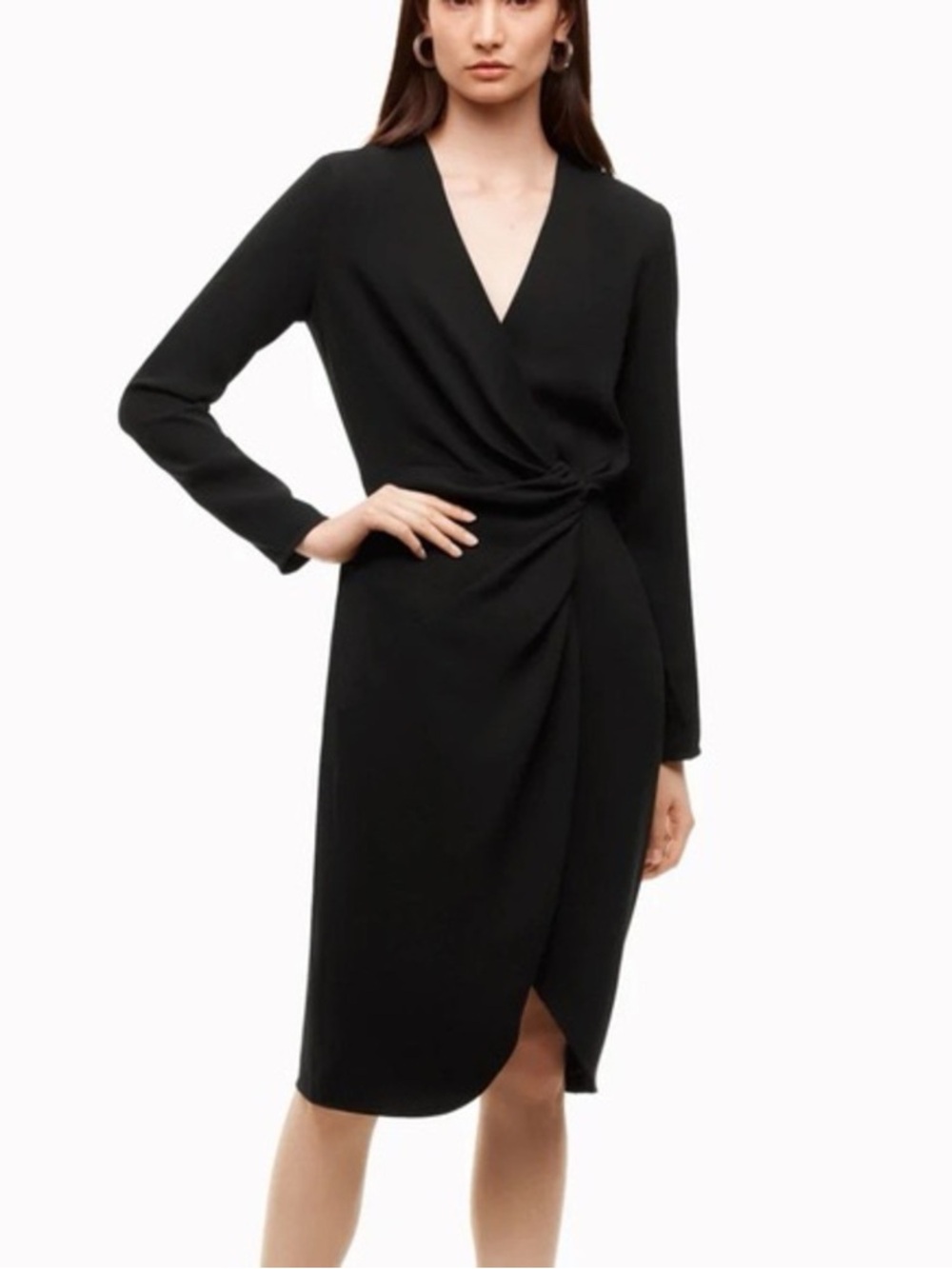 NWT ARITZIA BABATON Gaudi Black Wrap Long Sleeves Dress